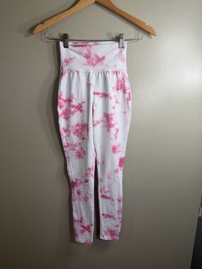 Bombshell Sportswear Pink Tie Dye Leggings Criss Cross Waist S